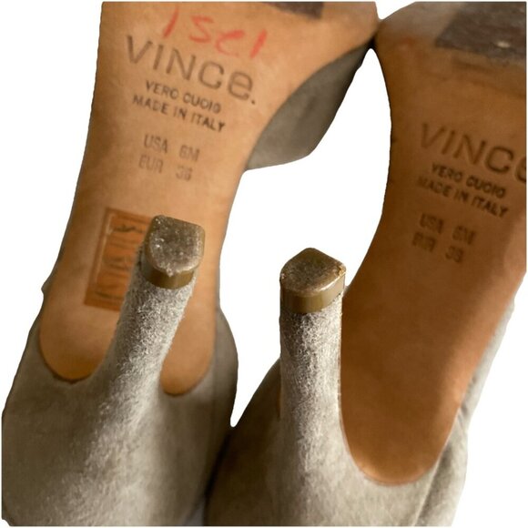 Vince Suede Dorsay Heels Womens Sz 6 M Taupe Biege Italian Office Pointed Toe - Picture 16 of 16